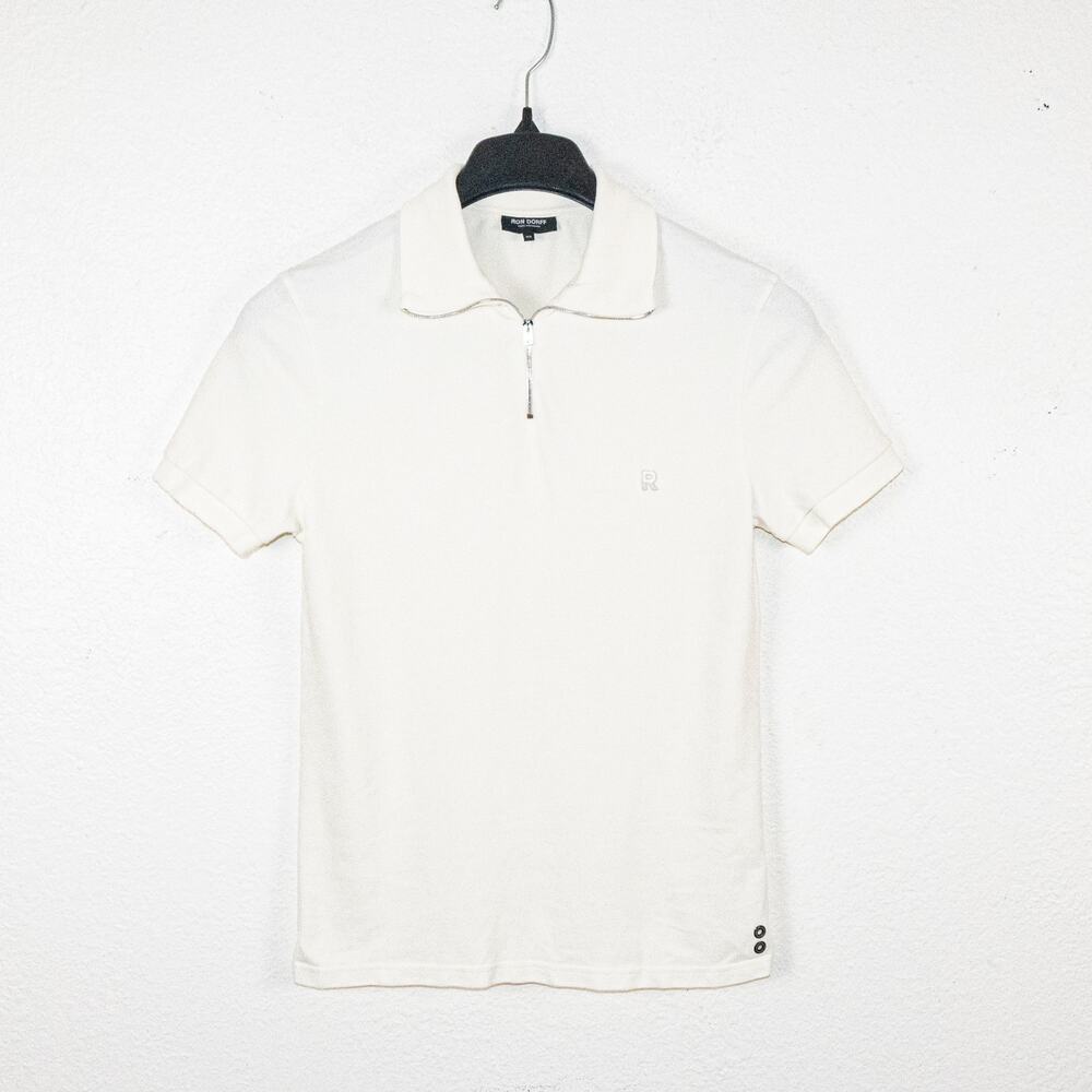 RON DORFF Men's Cotton Pique Zip Polo Shirt lcream size XS